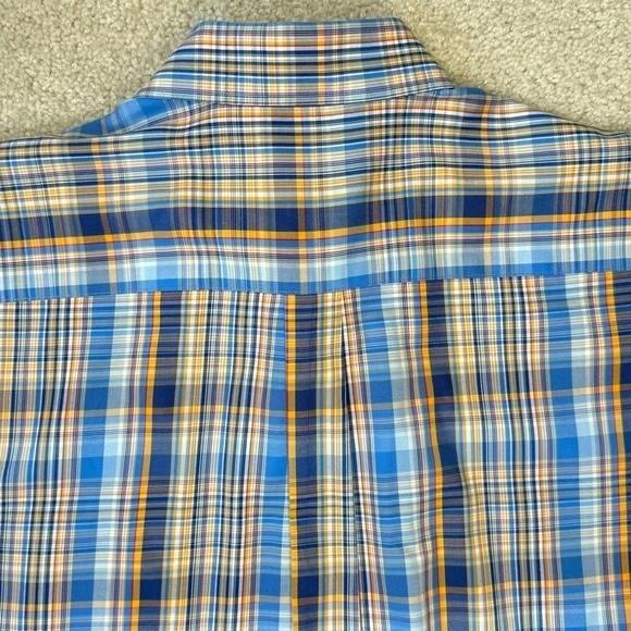 Peter Millar Men’s Shirt Blue Brown Plaid Cotton Button Up Long Sleeves Size XL - Picture 5 of 7
